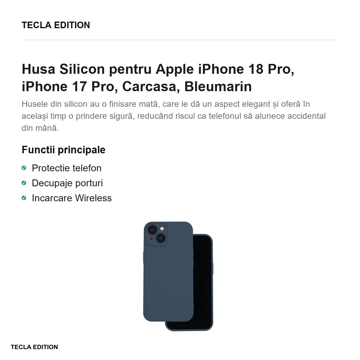 Husa Silicon pentru Apple iPhone 18 Pro, iPhone 17 Pro, Carcasa, Bleumarin [1]