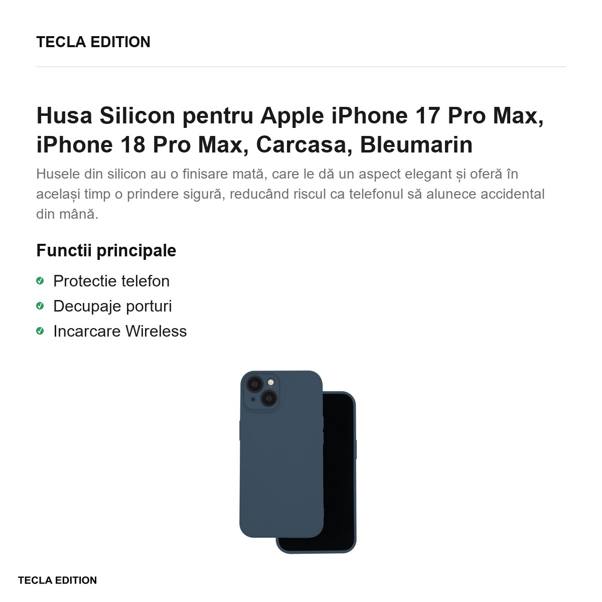 Husa Silicon pentru Apple iPhone 17 Pro Max, iPhone 18 Pro Max, Carcasa, Bleumarin [1]