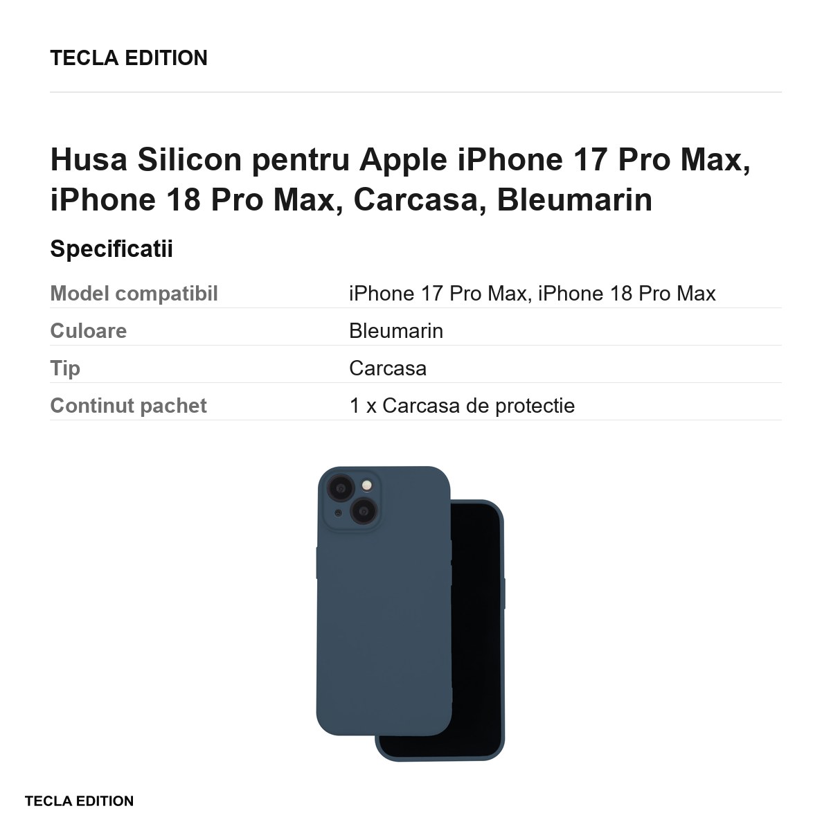 Husa Silicon pentru Apple iPhone 17 Pro Max, iPhone 18 Pro Max, Carcasa, Bleumarin [2]