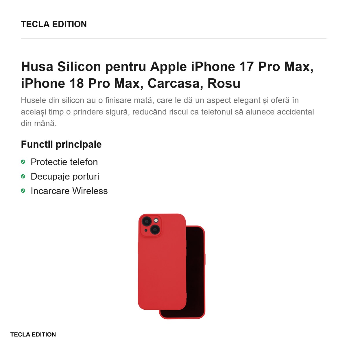 Husa Silicon pentru Apple iPhone 17 Pro Max, iPhone 18 Pro Max, Carcasa, Rosu [1]