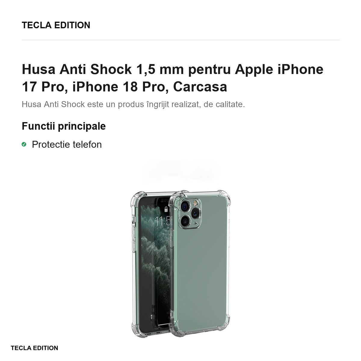 Husa Anti Shock 1,5 mm pentru Apple iPhone 17 Pro, iPhone 18 Pro, Carcasa, Transparent [1]