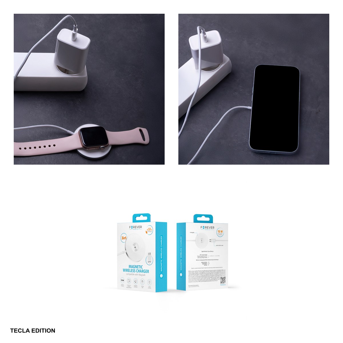 Incarcator wireless Forever MAWC-400, 15W, Fast Charge, Alb [5]