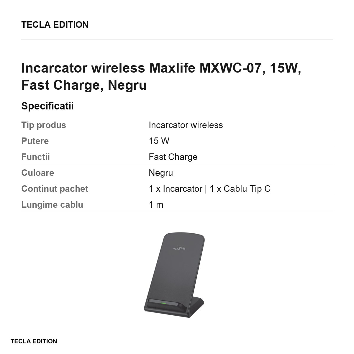 Incarcator wireless Maxlife MXWC-07, 15W, Fast Charge, Negru [2]