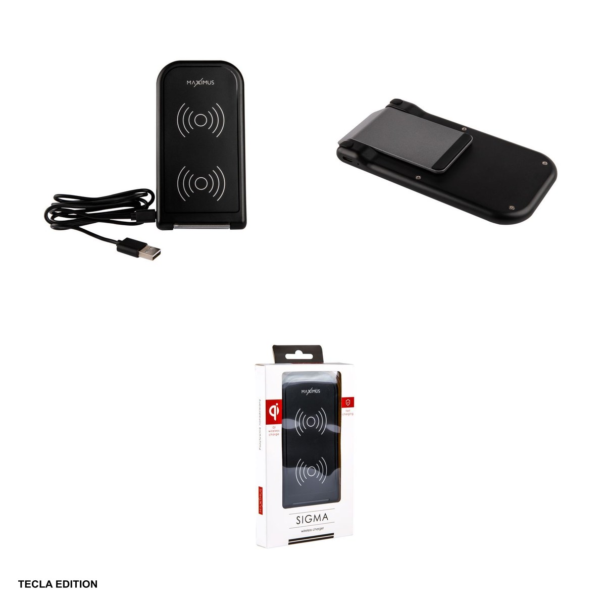 Set incarcator wireless pliabil cu suport si cablu Maxximus Sigma, 10W, Fast Charge, incarcare pe verticala si orizontala, Negru [3]