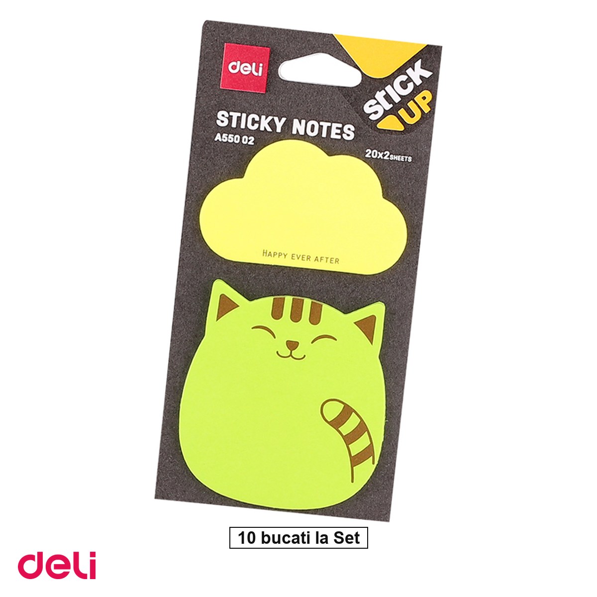 Notes, Post-it si cuburi de hartie - Set 10 notesuri Deli, adeziv animale 2x20 file, 76x76 mm