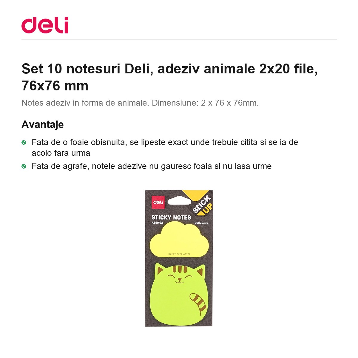 Set 10 notesuri Deli, adeziv animale 2x20 file, 76x76 mm [1]