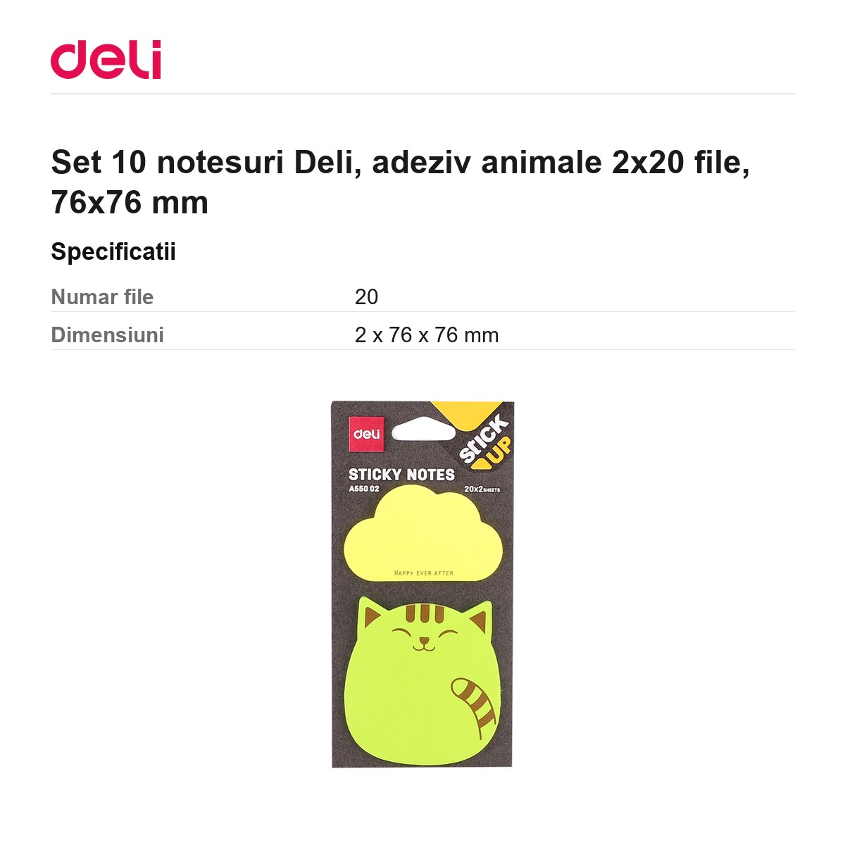 Set 10 notesuri Deli, adeziv animale 2x20 file, 76x76 mm [2]
