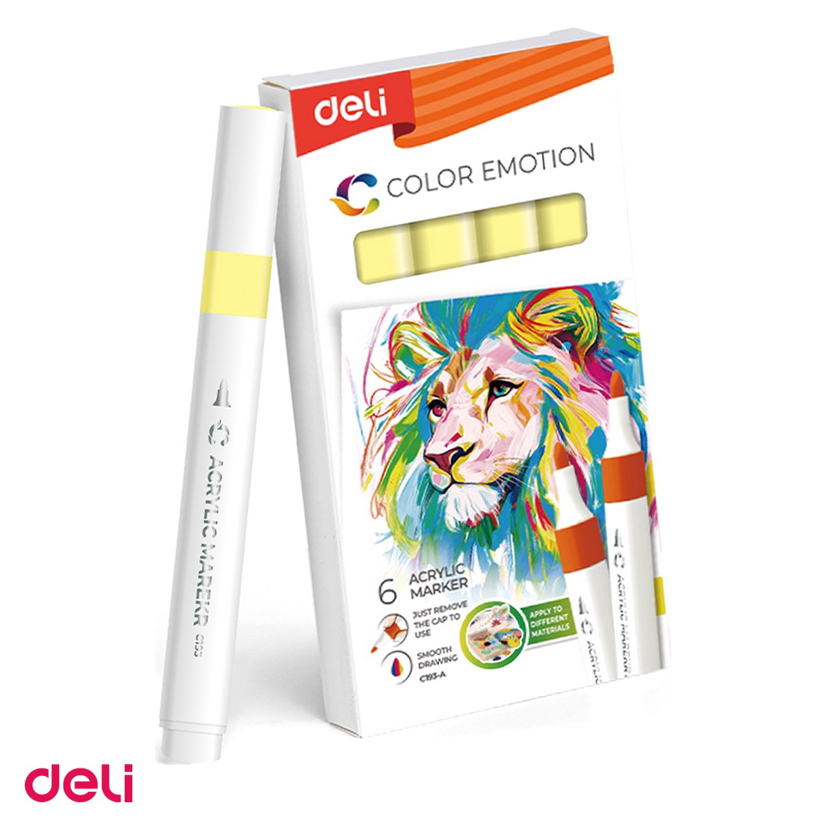 Markere si instrumente de desen artistic - Marker cu varf rotund, Deli, acrilic lamaie color emotion, scris galben