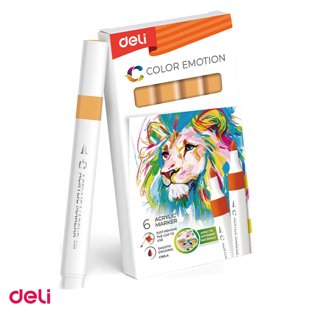 Markere si instrumente de desen artistic - Marker cu varf rotund, Deli, acrilic galben color emotion, scris portocaliu