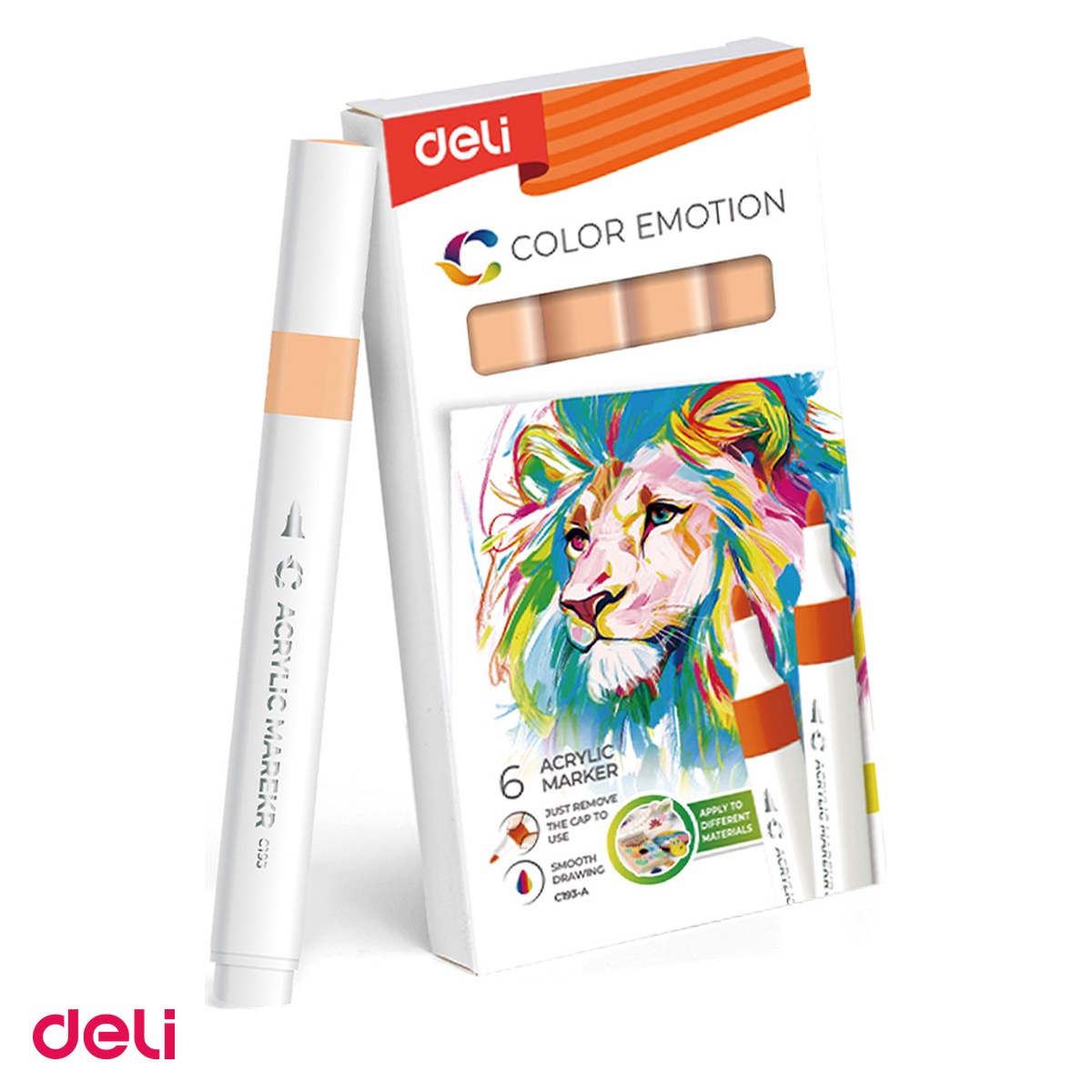 Markere si instrumente de desen artistic - Marker cu varf rotund, Deli, acrilic piersica color emotion, scris portocaliu