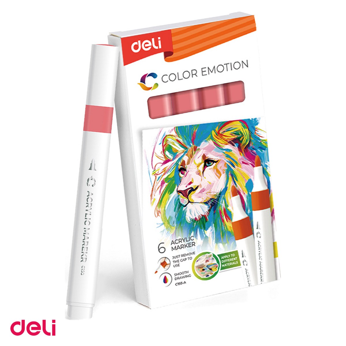 Markere si instrumente de desen artistic - Marker cu varf rotund, Deli, acrilic inchis color emotion, scris portocaliu