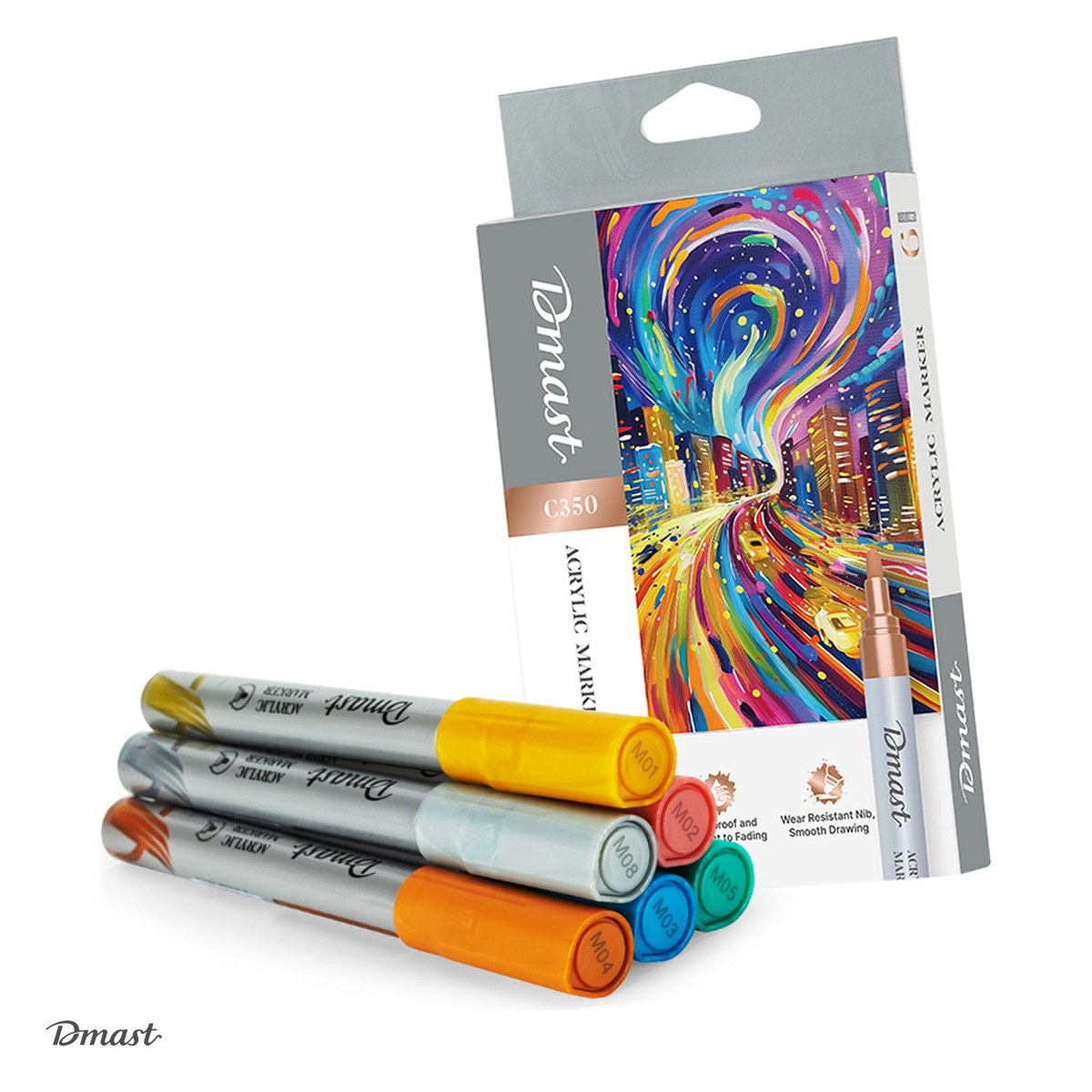 Handmade Creativ si Hobby - Set 6 markere cu varf rotund de 2 mm, Dmast by Pebeo, acrilice culori metalizate, scris asortate
