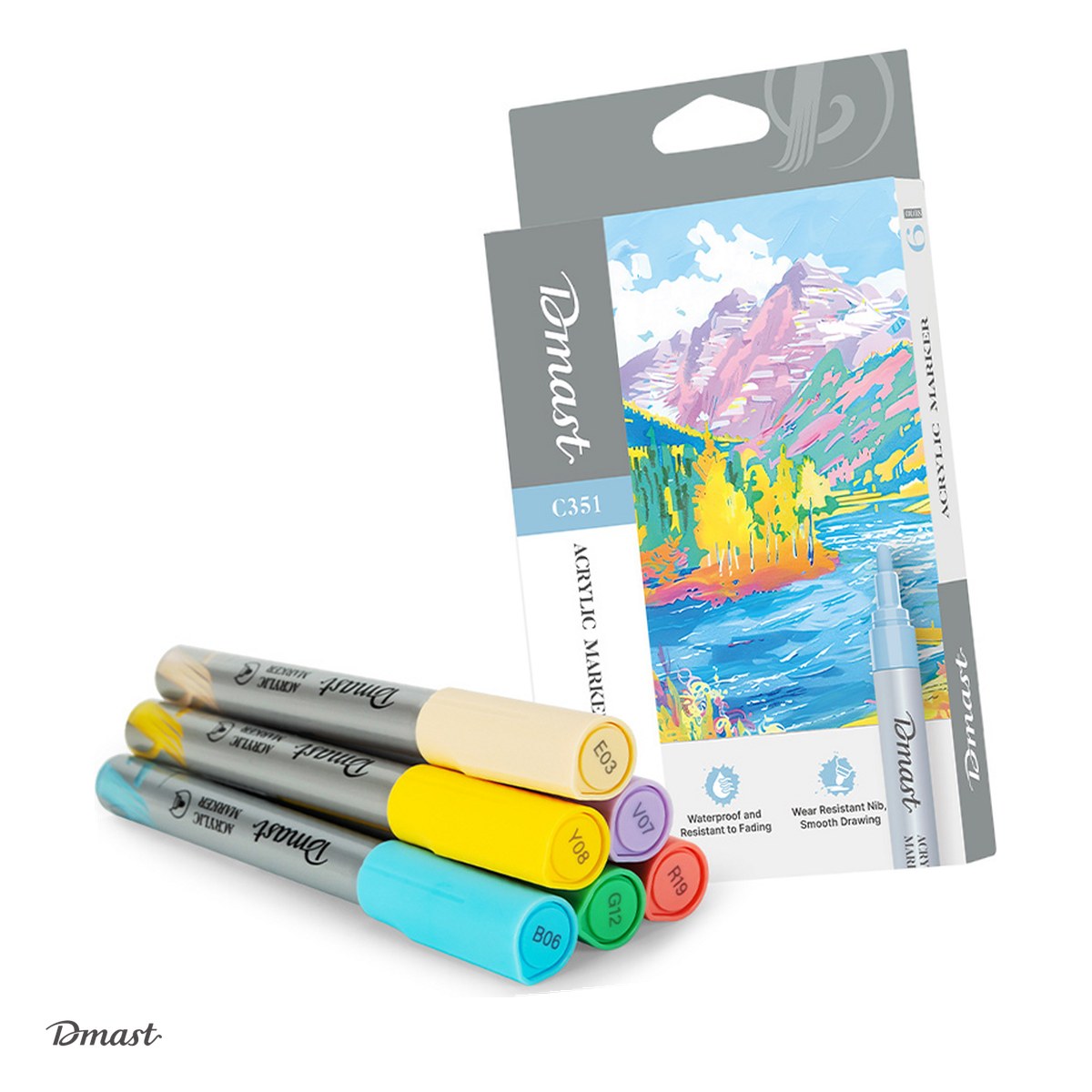 Handmade Creativ si Hobby - Set 6 markere cu varf rotund de 2 mm, Dmast by Pebeo, acrilice culori metalizate pastel, scris asortate