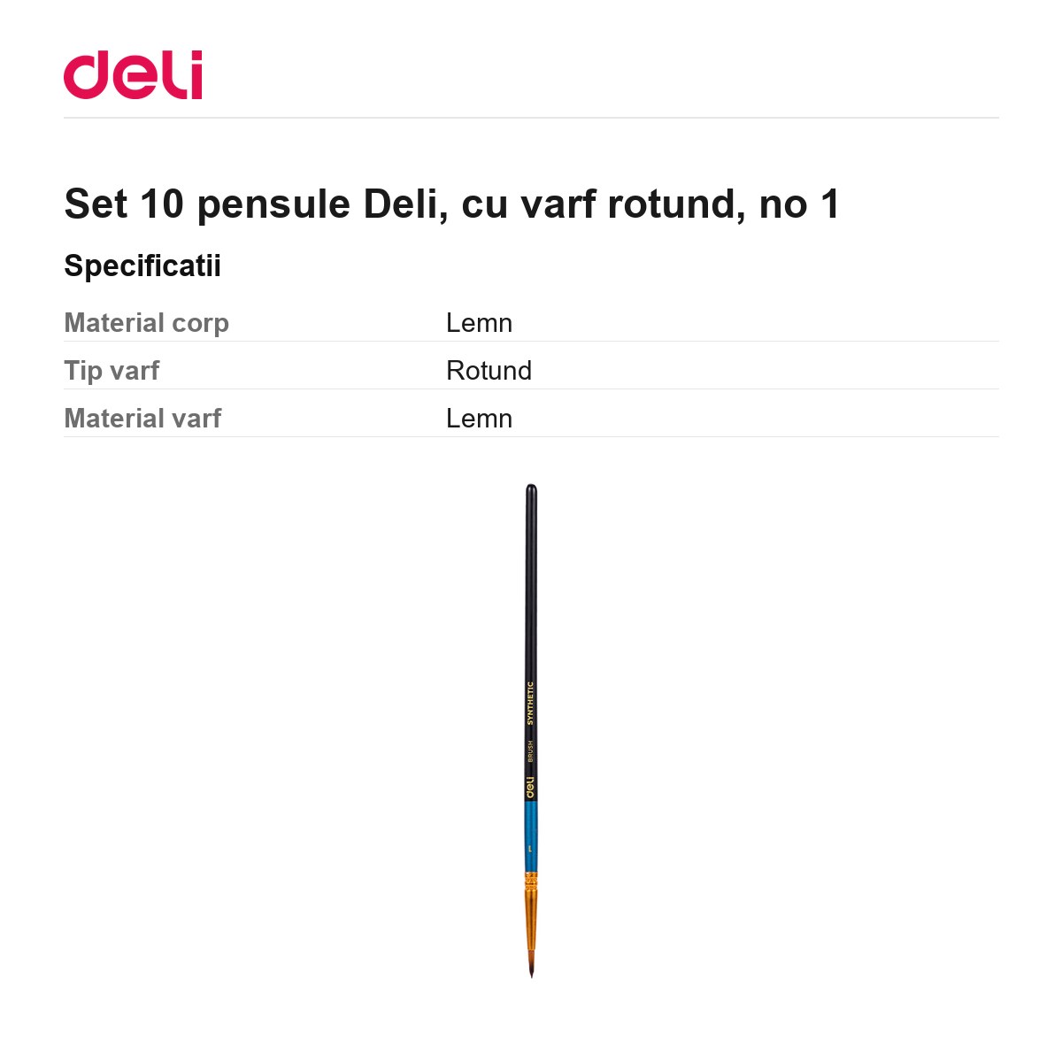 Set 10 pensule Deli, cu varf rotund, no 1 [2]