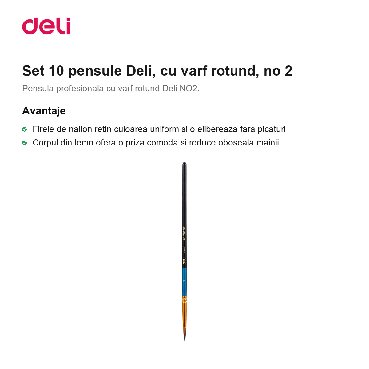 Set 10 pensule Deli, cu varf rotund, no 2 [1]