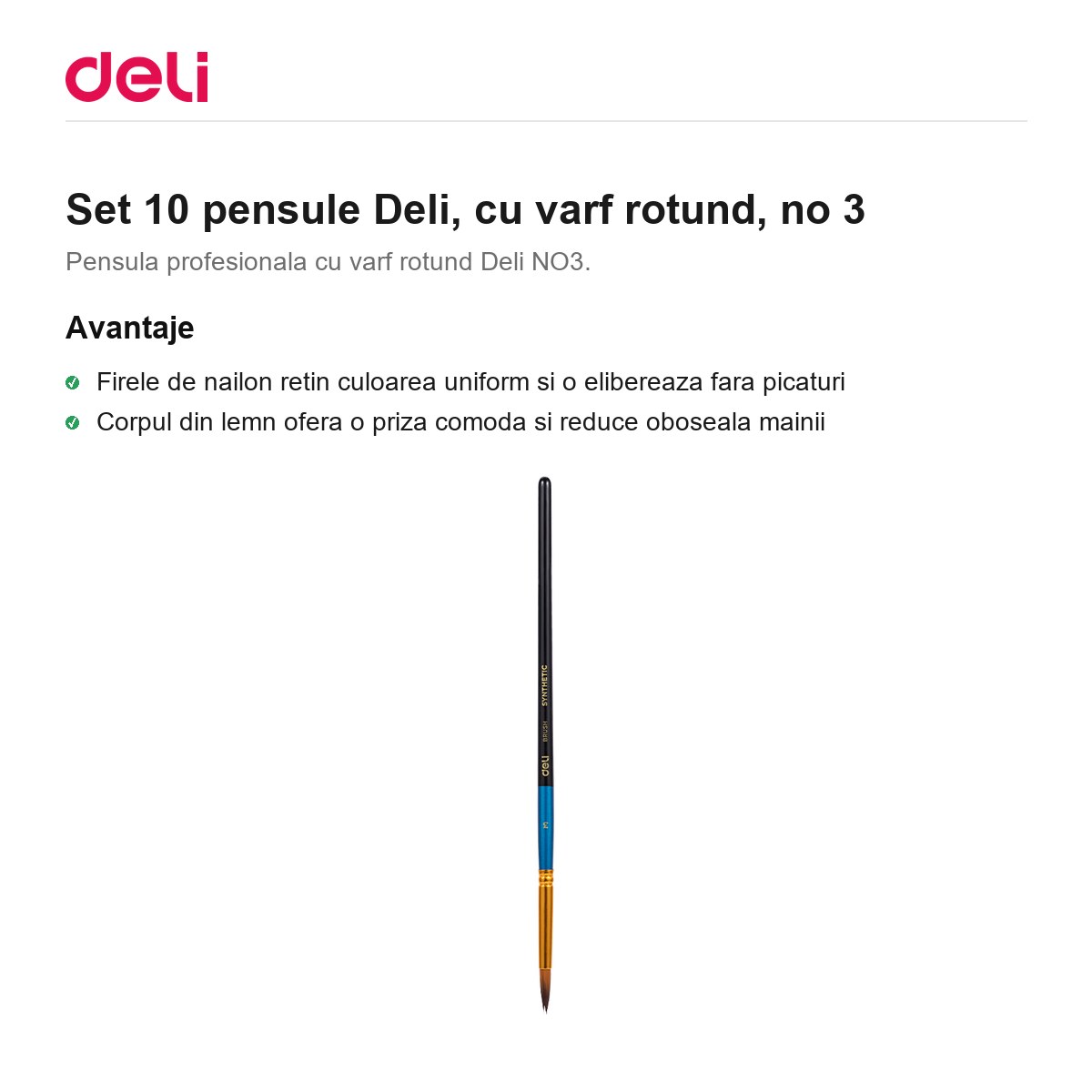 Set 10 pensule Deli, cu varf rotund, no 3 [1]