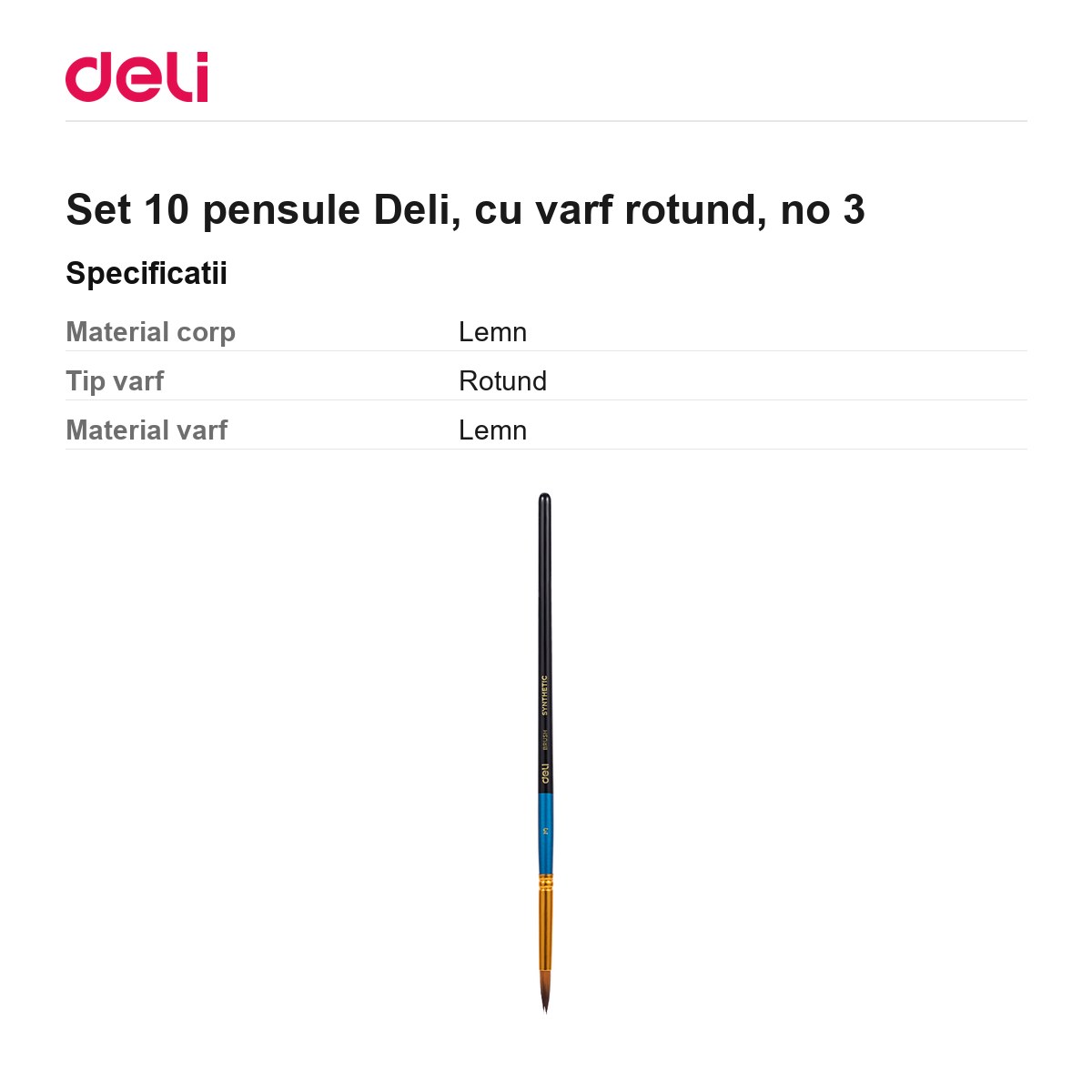 Set 10 pensule Deli, cu varf rotund, no 3 [2]