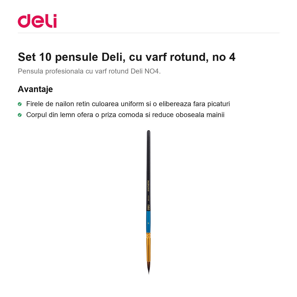 Set 10 pensule Deli, cu varf rotund, no 4 [1]