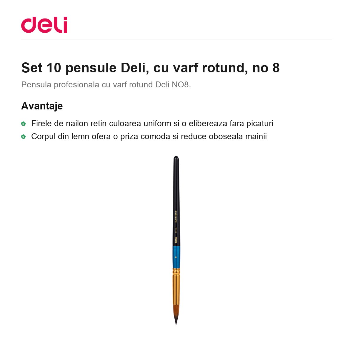 Set 10 pensule Deli, cu varf rotund, no 8 [1]