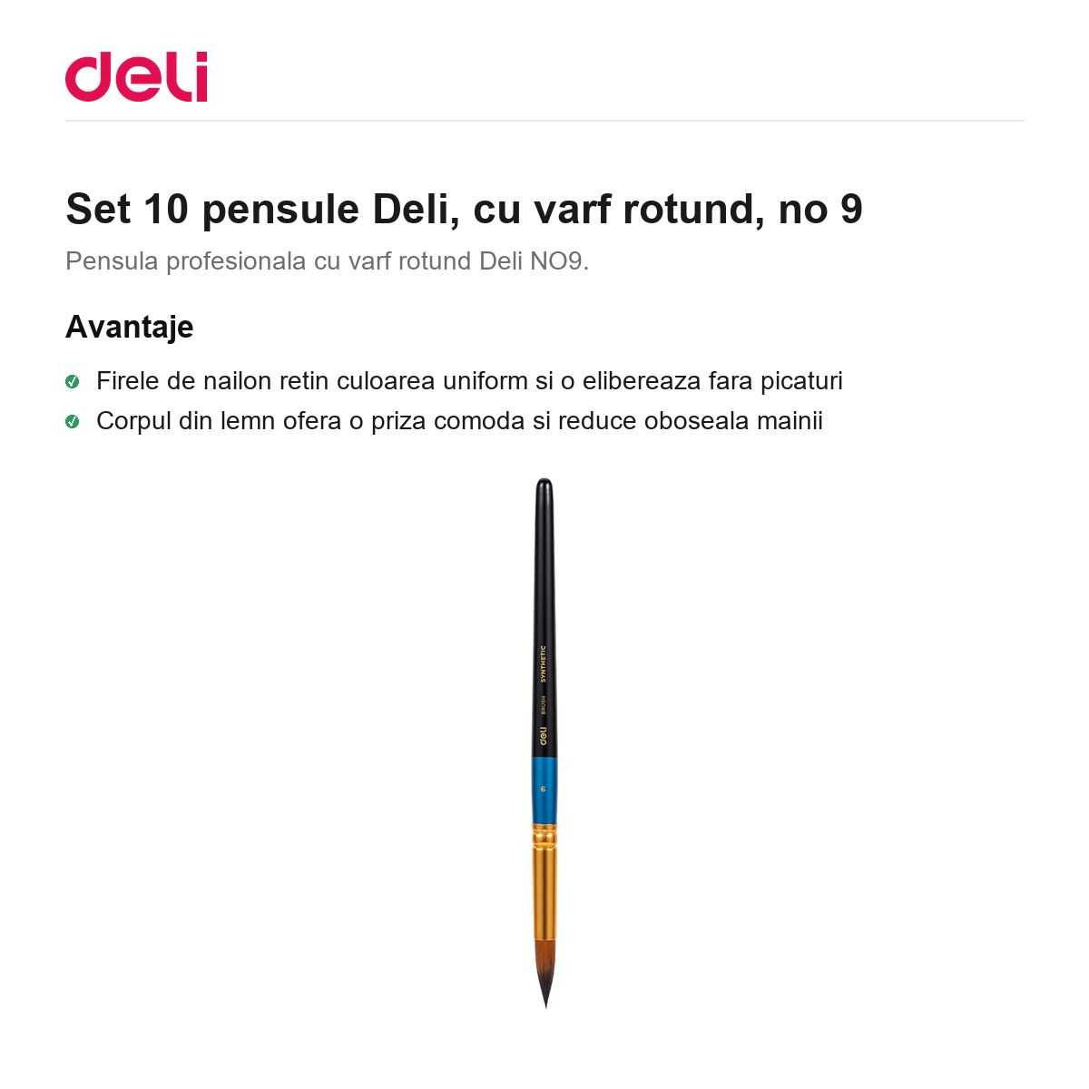 Set 10 pensule Deli, cu varf rotund, no 9 [1]