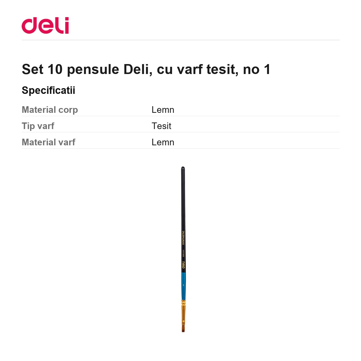 Set 10 pensule Deli, cu varf tesit, no 1 [2]