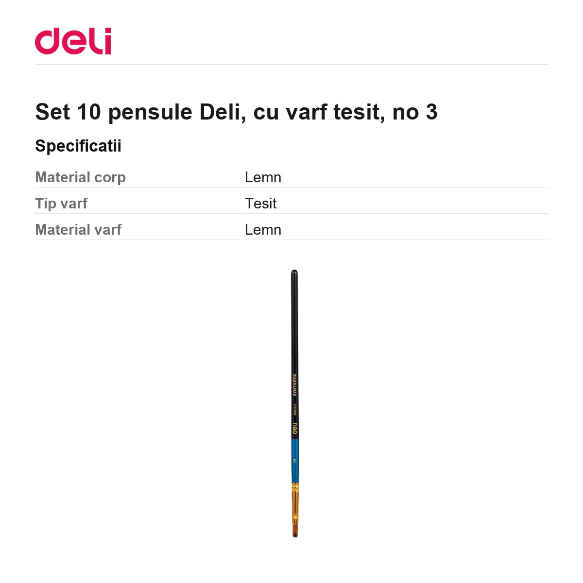 Set 10 pensule Deli, cu varf tesit, no 3 [2]