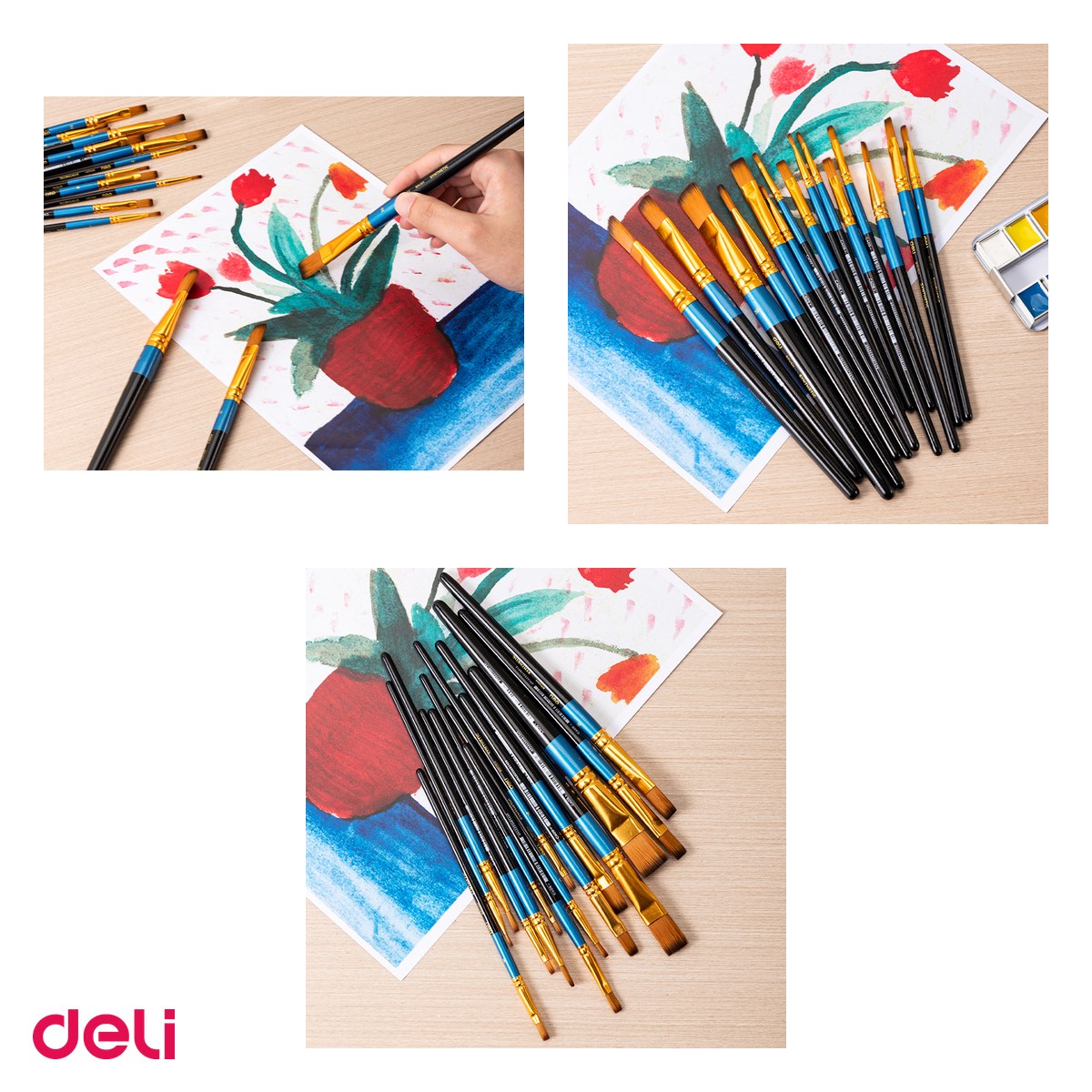 Set 10 pensule Deli, cu varf tesit, no 5 [3]