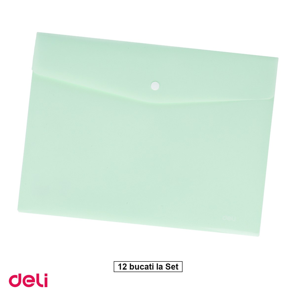 Birotica papetarie - Set 12 mape Deli A4, din plastic, buton pastel, vernil