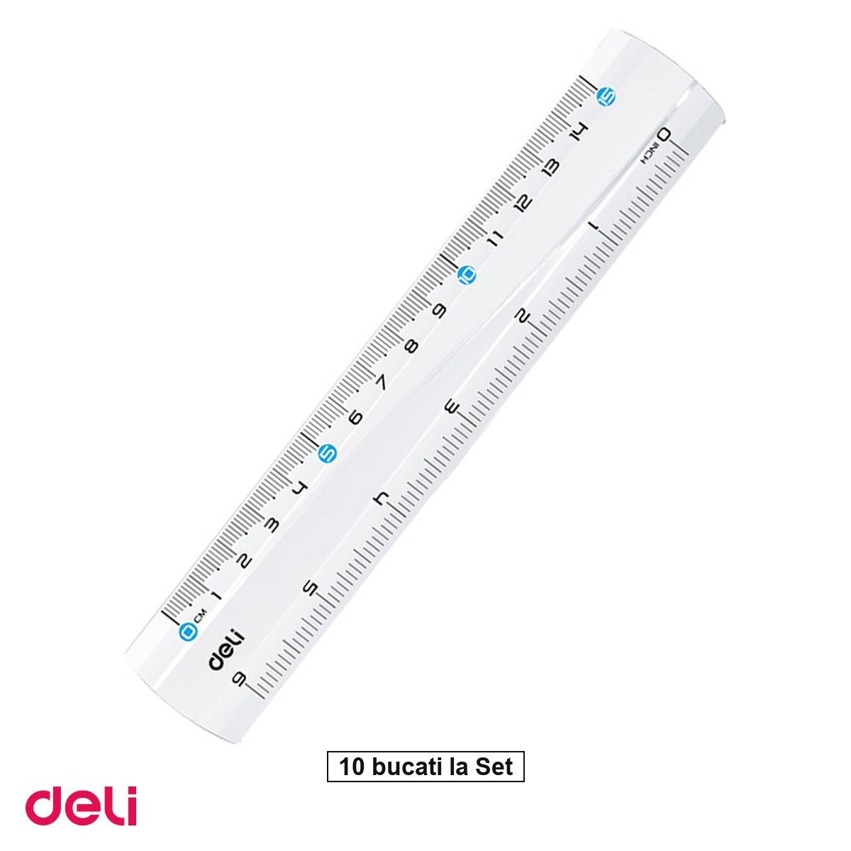 Instrumente de geometrie - Set 10 rigle Deli, din plastic, 15 cm, transparenta