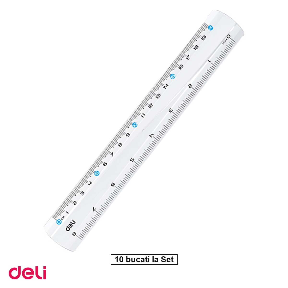 Instrumente de geometrie - Set 10 rigle Deli, din plastic, 20 cm, transparenta