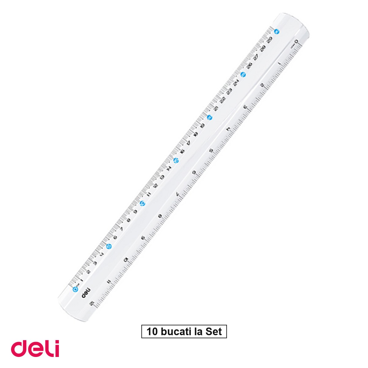 Instrumente de geometrie - Set 10 rigle Deli, din plastic, 30 cm, transparenta