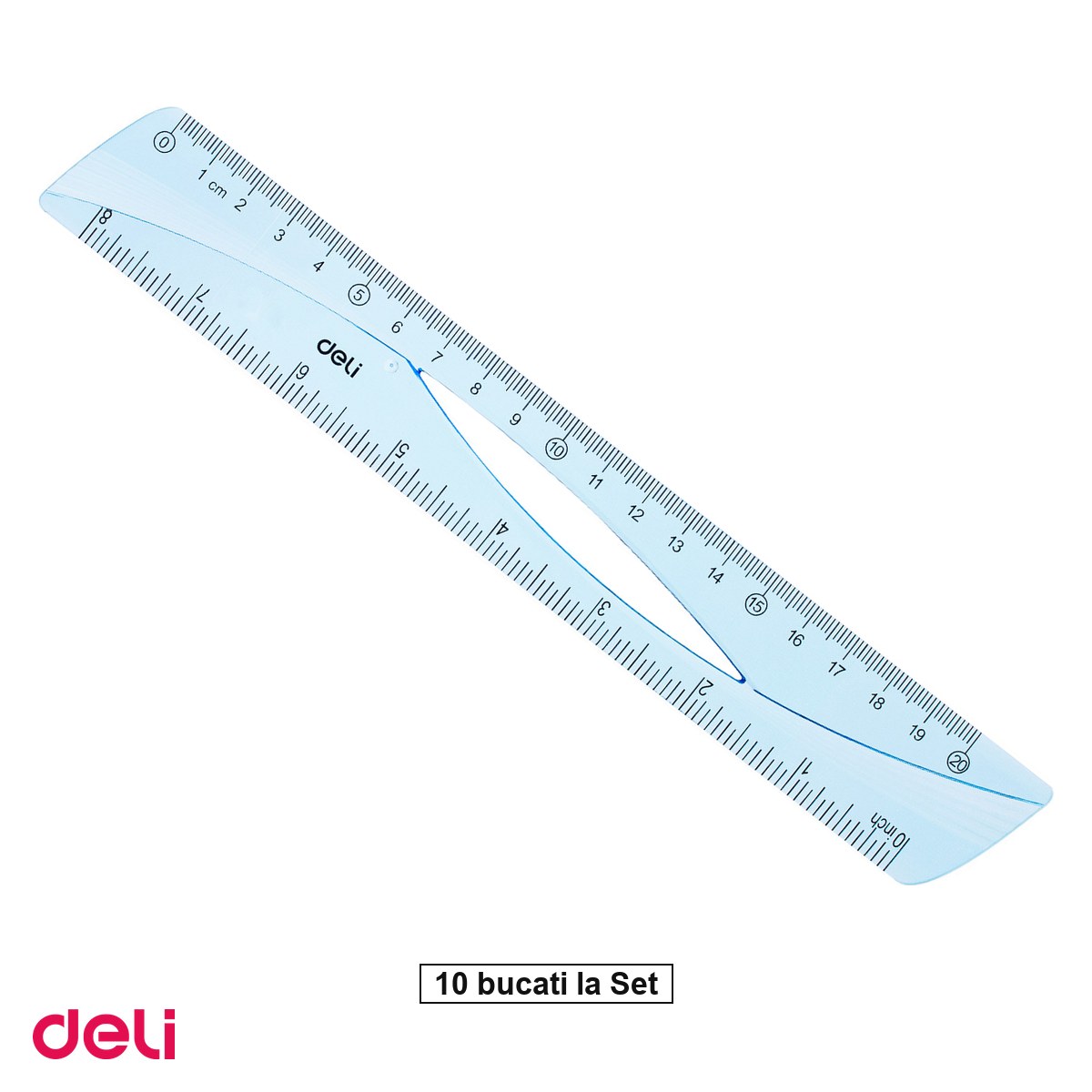 Instrumente de geometrie - Set 10 rigle Deli Albastra Transparenta, din plastic, 20 cm