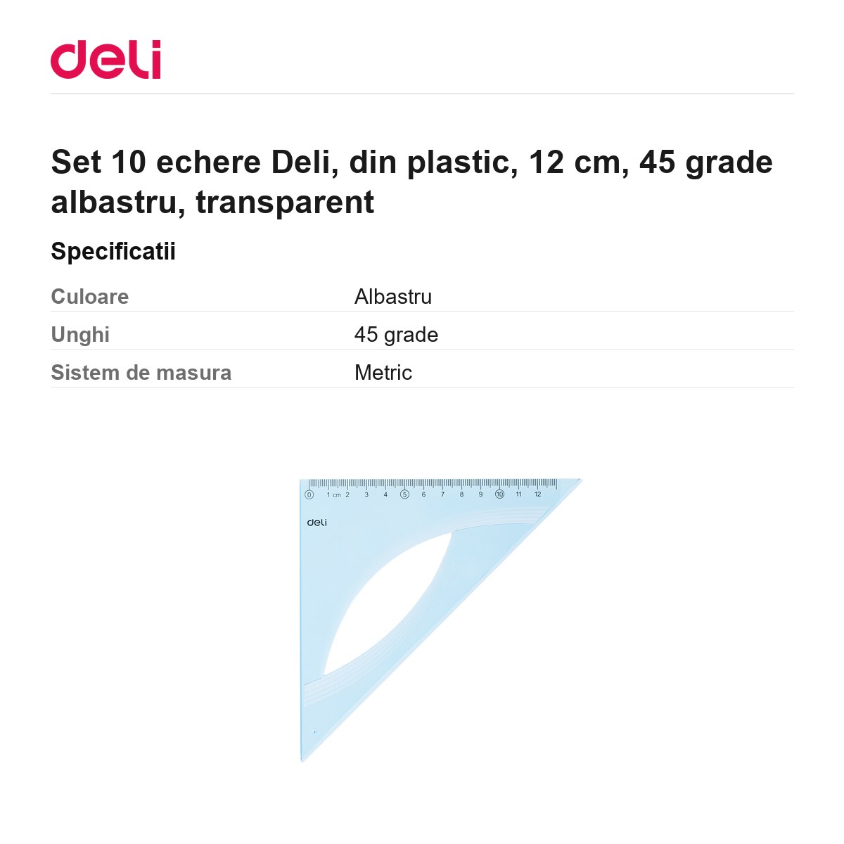 Set 10 echere Deli, din plastic, 12 cm, 45 grade albastru, transparent [2]