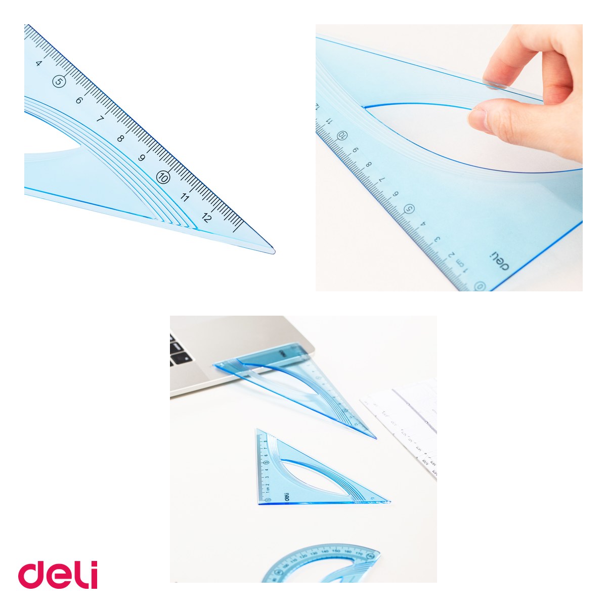 Set 10 echere Deli, din plastic, 12 cm, 45 grade albastru, transparent [3]