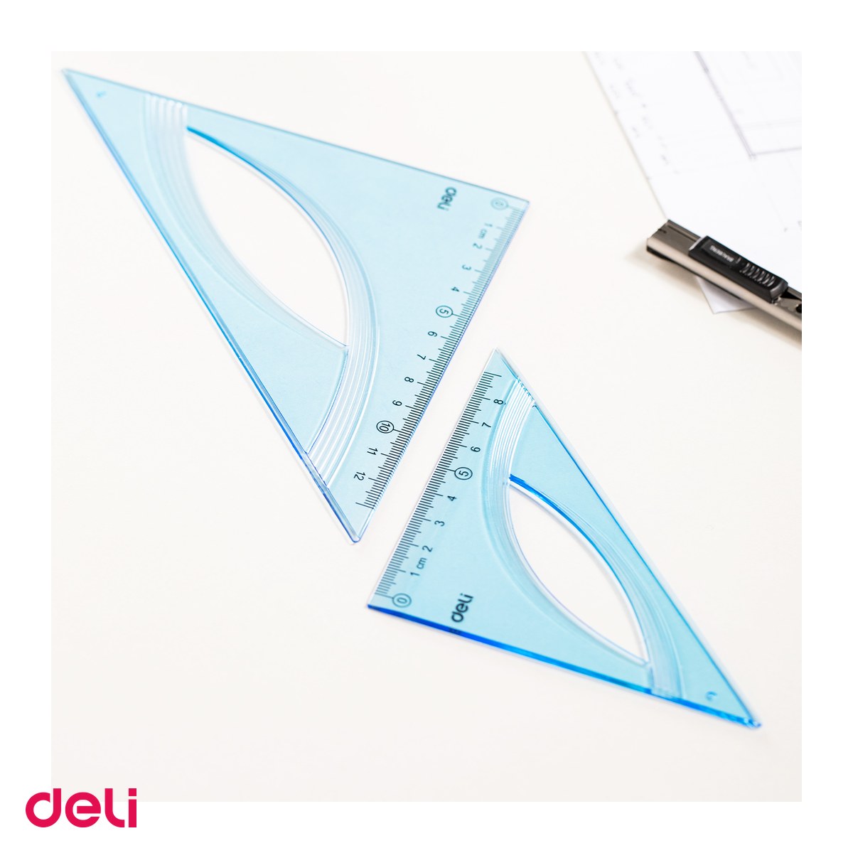Set 10 echere Deli, din plastic, 12 cm, 45 grade albastru, transparent [4]