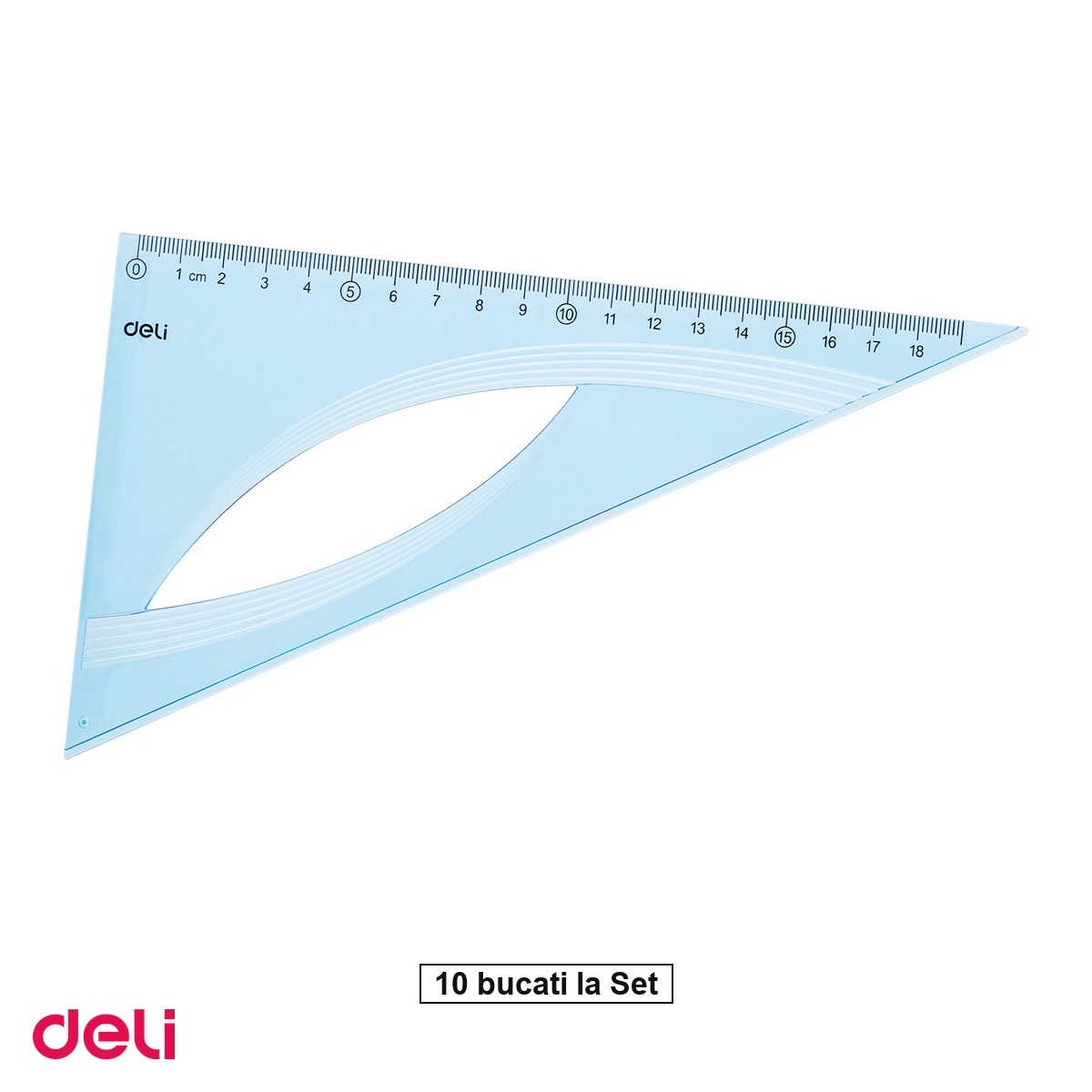 Instrumente de geometrie - Set 10 echere Deli, din plastic, 18 cm, 60 grade albastru, transparent