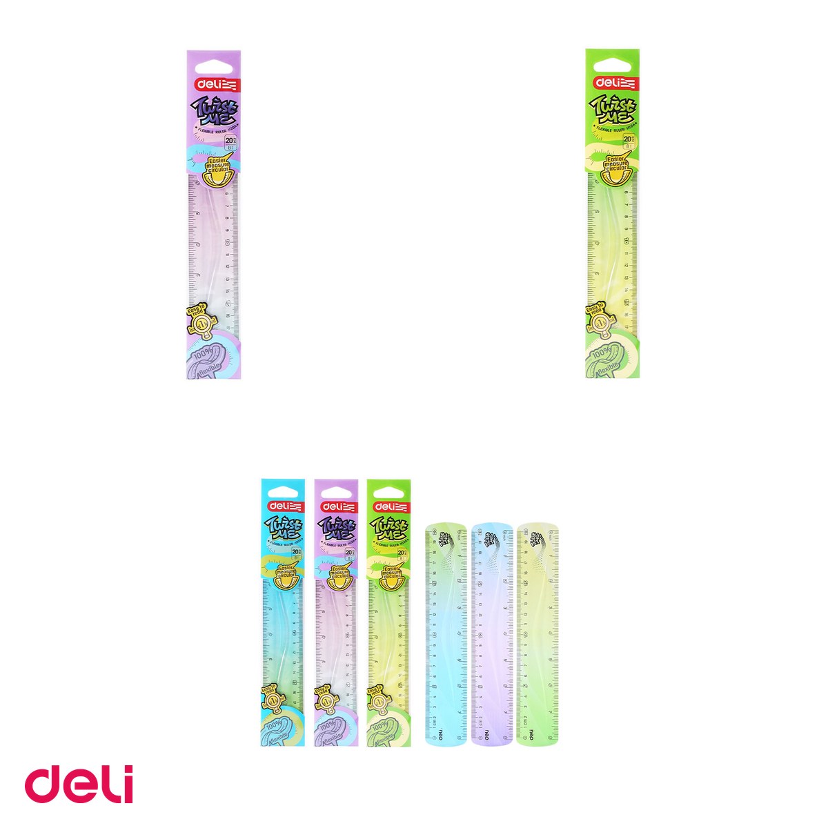 Set 10 rigle Deli Flexibila Twist, din plastic, 20 cm, me color [3]