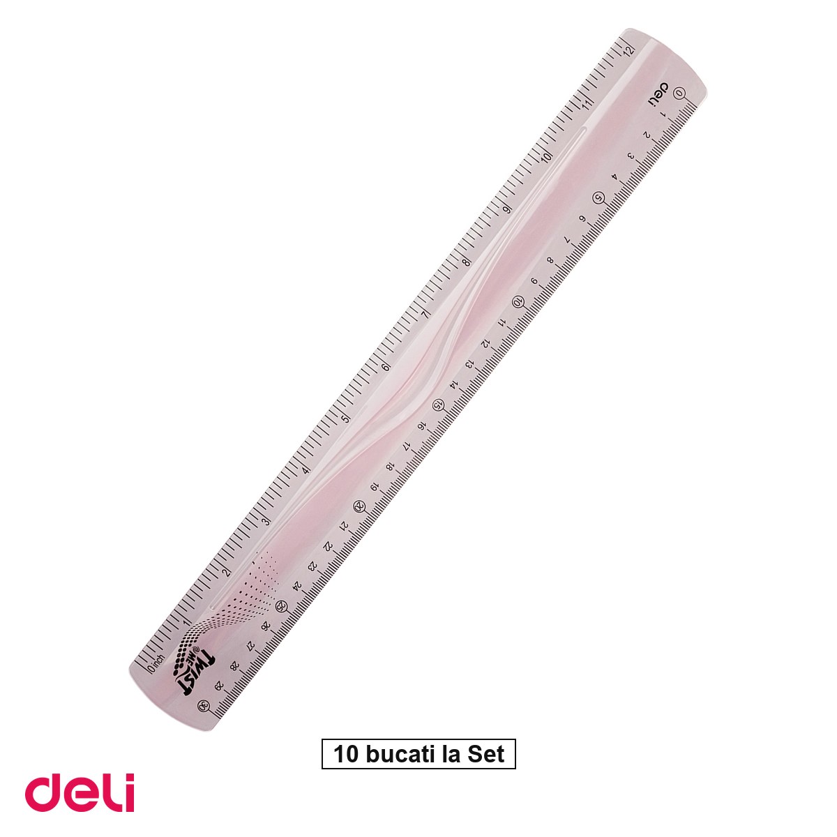 Instrumente de geometrie - Set 10 rigle Deli Flexibila Twist, pentru masurare precisa, 30 cm me, transparenta color