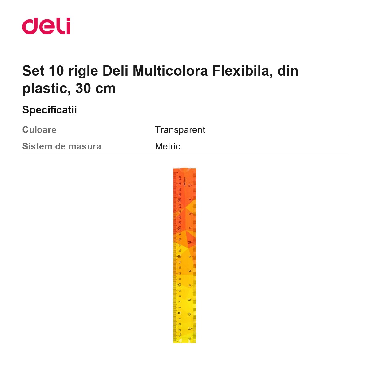 Set 10 rigle Deli Multicolora Flexibila, din plastic, 30 cm [2]