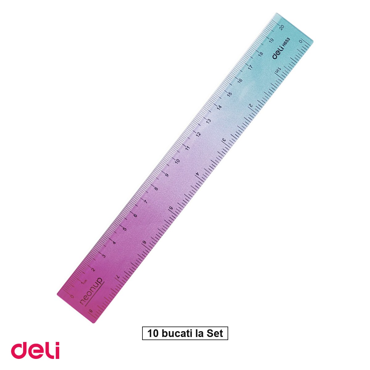 Instrumente de geometrie - Set 10 rigle Deli Gradient Neonup, din plastic, 20 cm