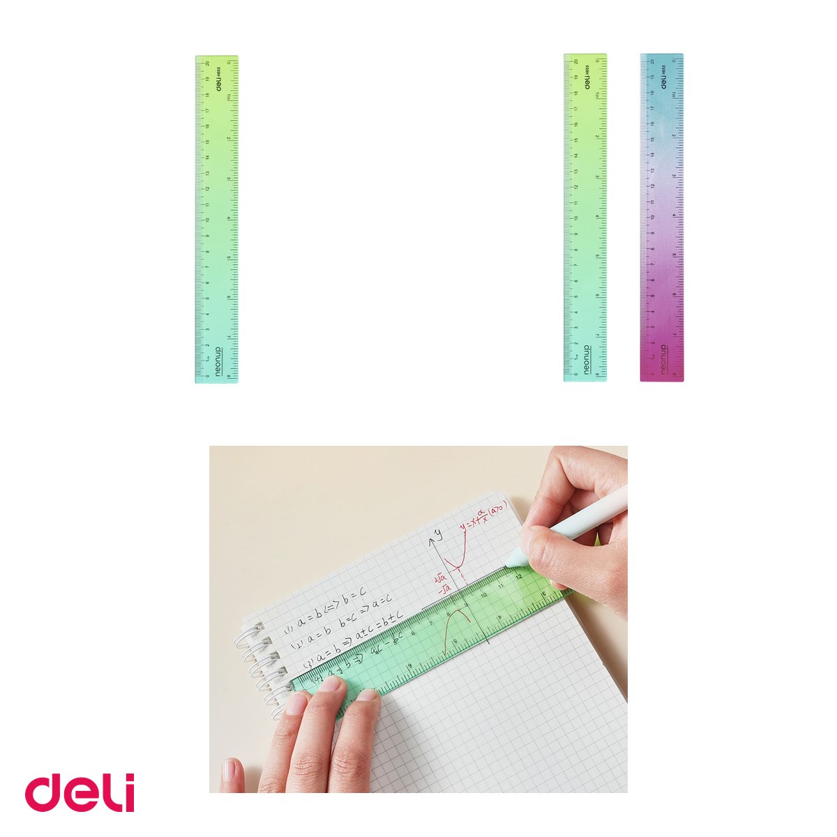 Set 10 rigle Deli Gradient Neonup, din plastic, 20 cm [3]