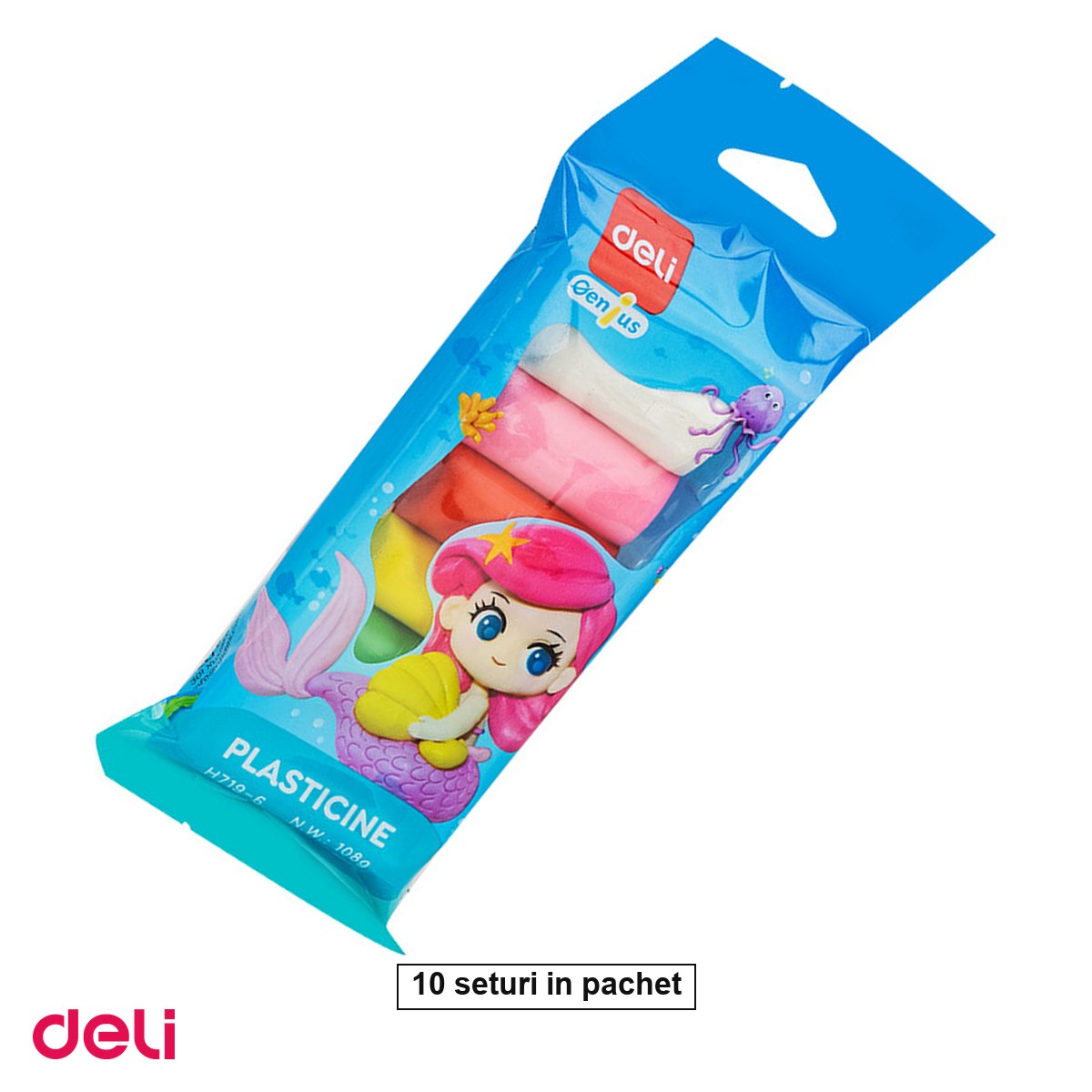 Plastilina si materiale de modelaj - Set 10 pachete x 6 plastiline Deli, 6 culori, polybag, 1080 g