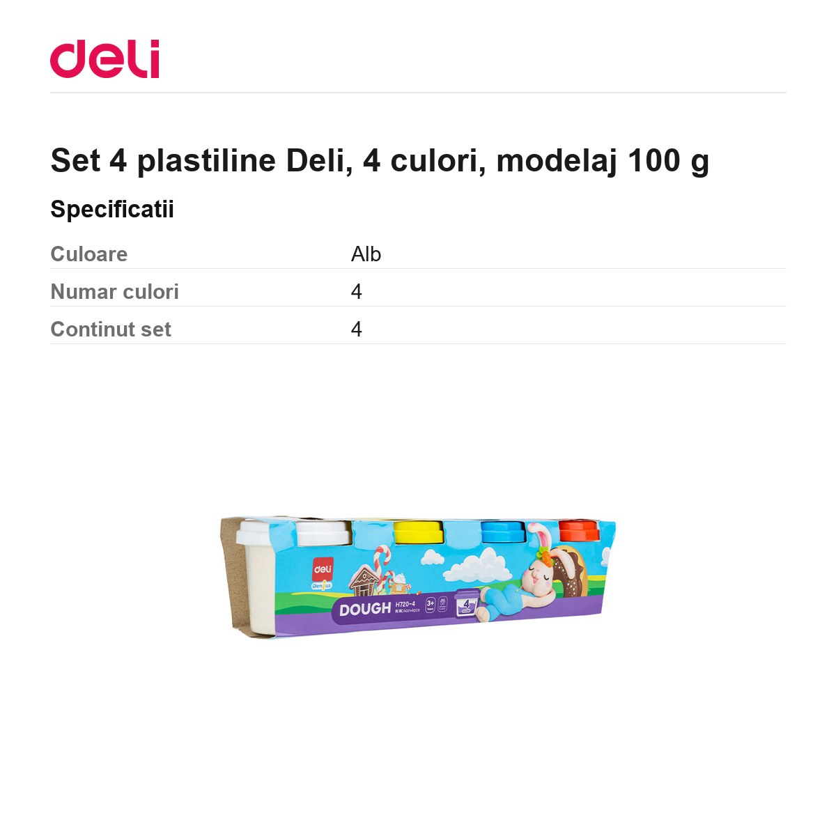 Set 4 plastiline Deli, 4 culori, modelaj 100 g [2]
