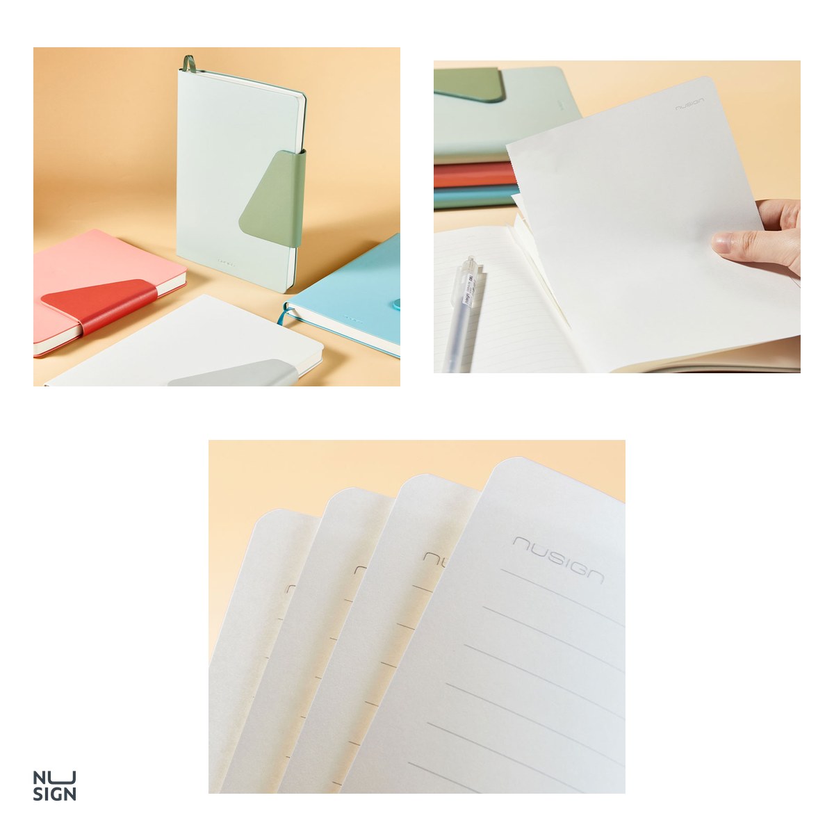 Caiet Nusign A5, 96 file, linii, birou, dictando, coperta piele clapeta, verde [3]