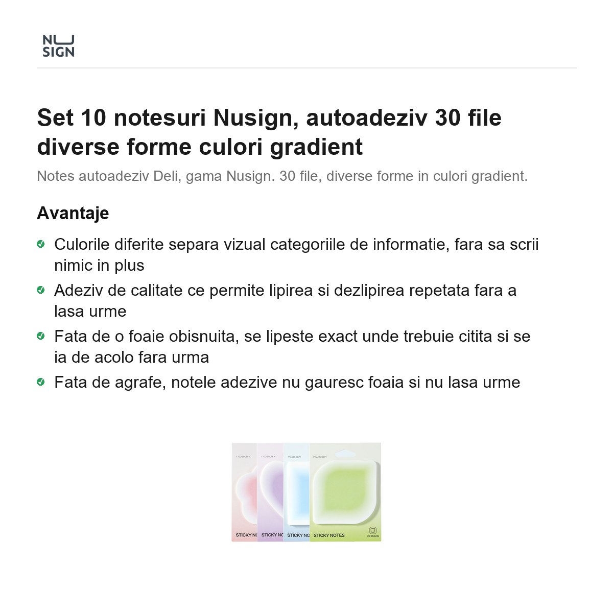 Set 10 notesuri Nusign, autoadeziv 30 file diverse forme culori gradient [1]