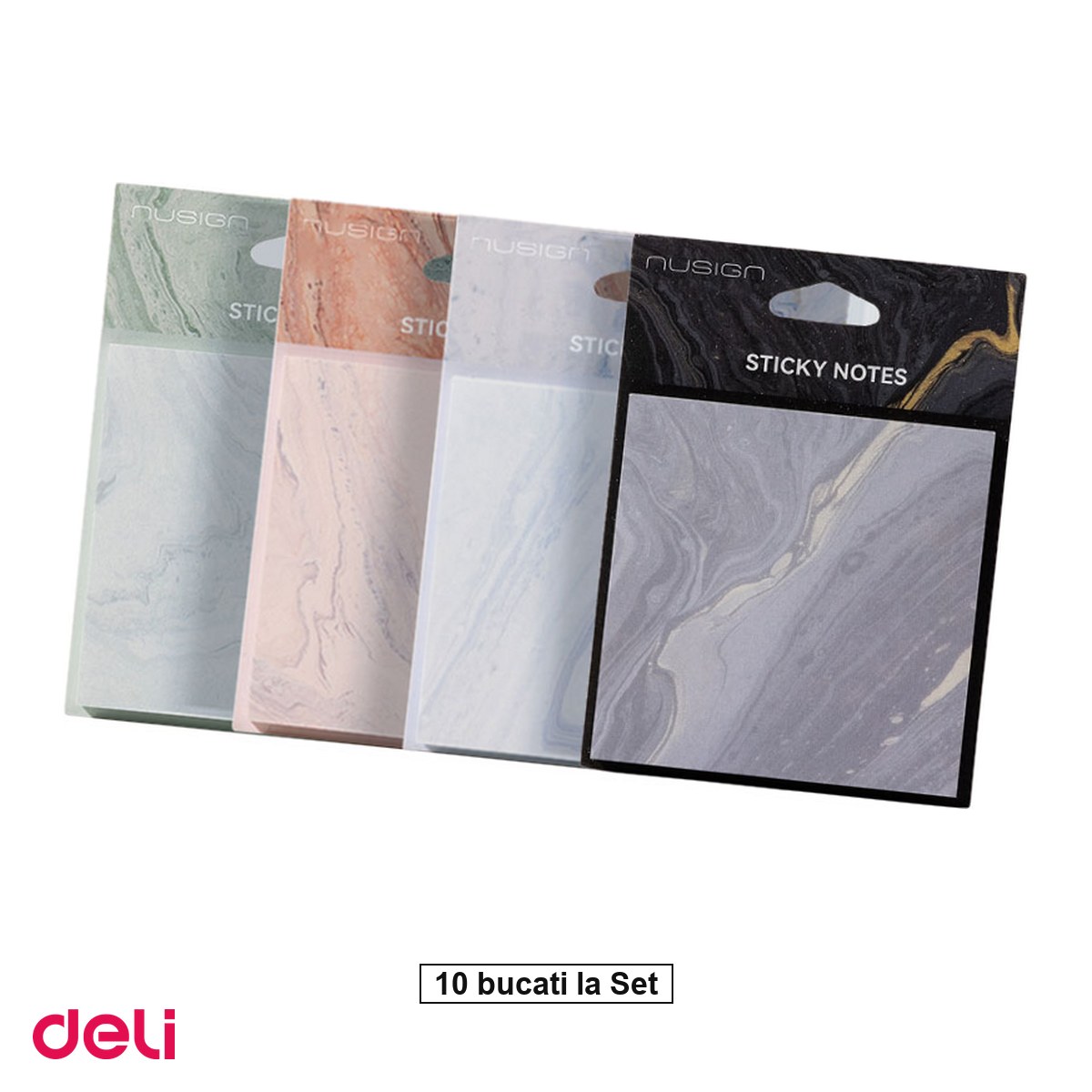 Notes, Post-it si cuburi de hartie - Set 10 notesuri Deli, adeziv 60f 80 g marmorat, 74x74 mm