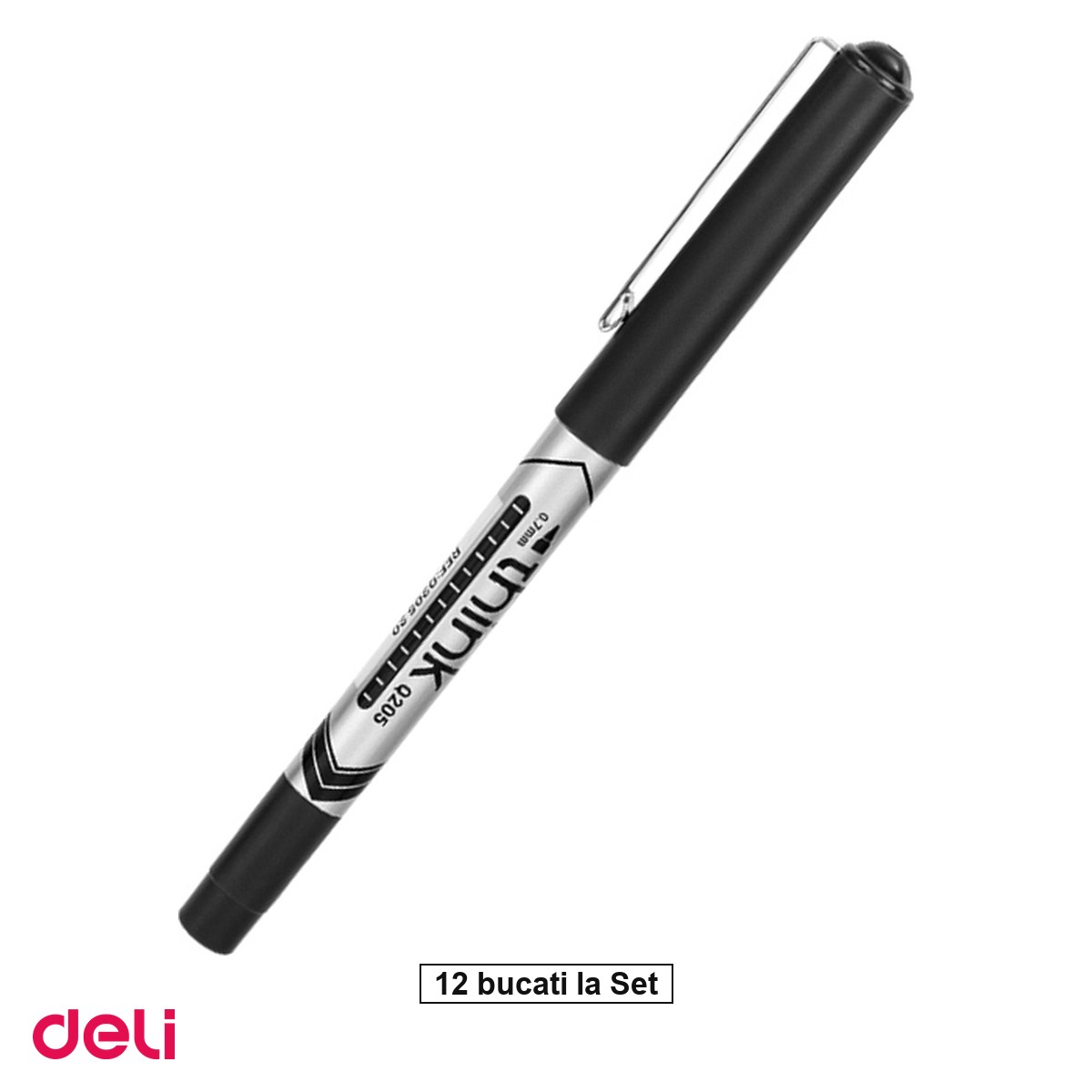 Instrumente de scris - Set 12 rollere Deli Free Ink, 0.7 mm negru think