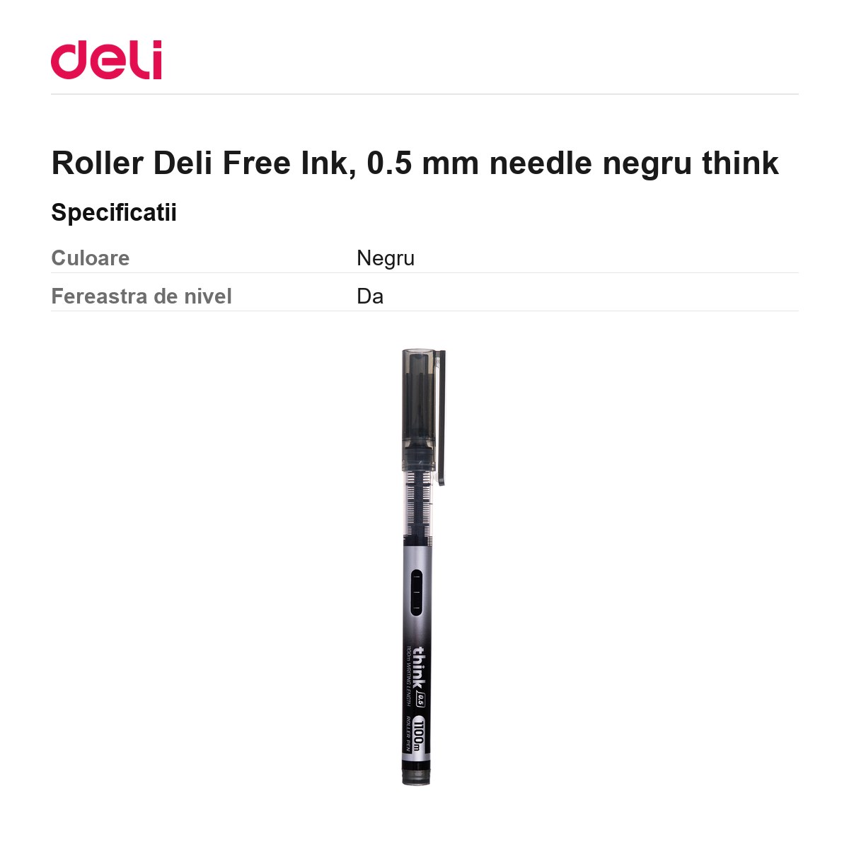 Roller Deli Free Ink, 0.5 mm needle negru think [2]
