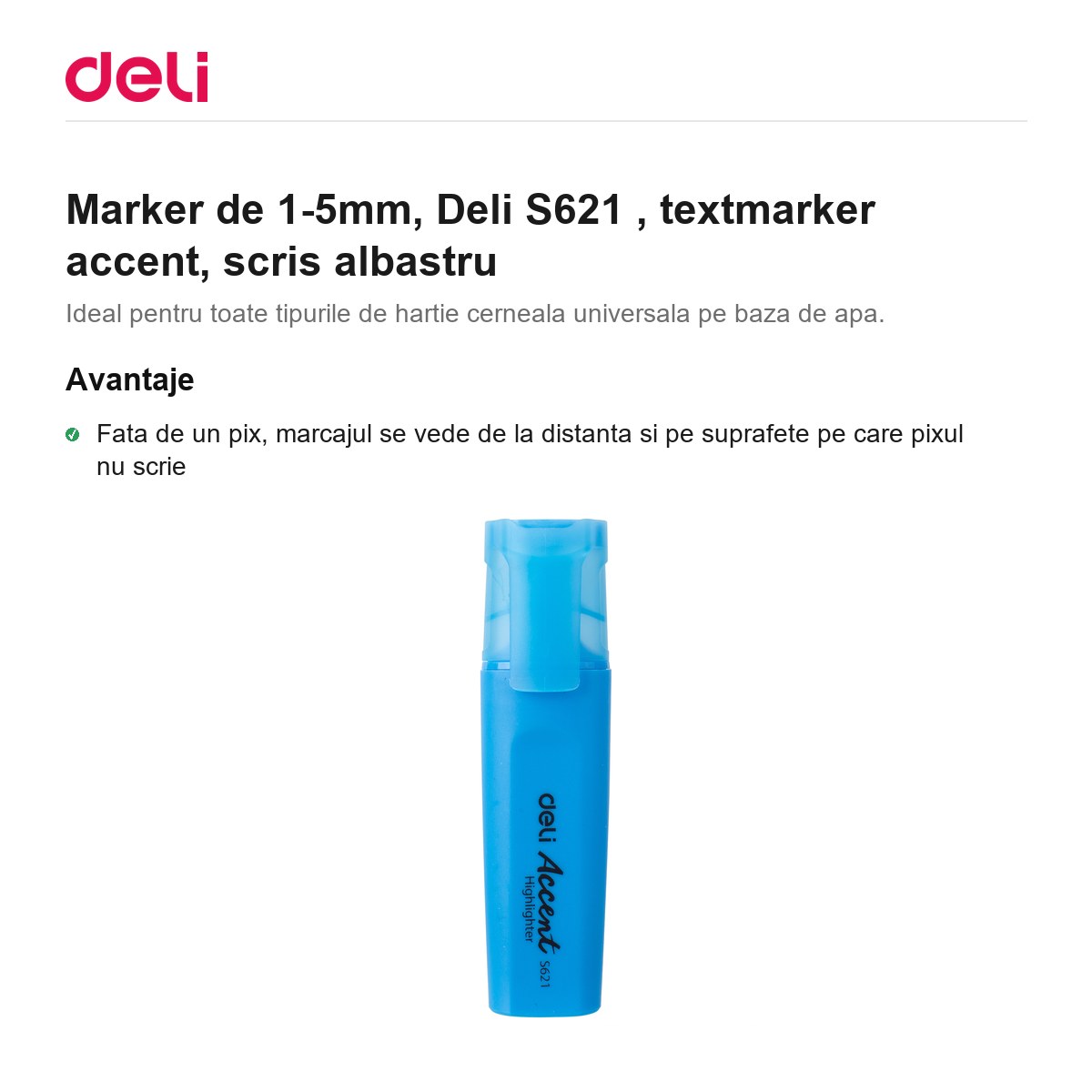 Marker de 1-5mm, Deli S621 , textmarker accent, scris albastru [1]