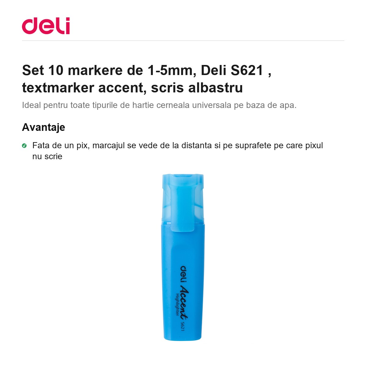 Set 10 markere de 1-5mm, Deli S621 , textmarker accent, scris albastru [1]